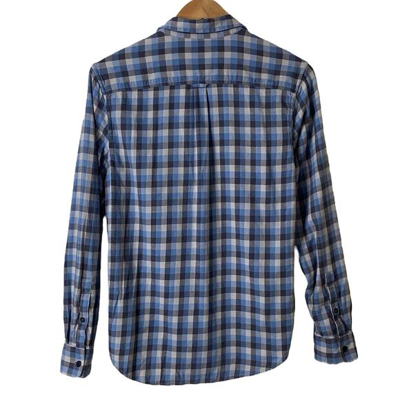 Lucky Brand Mens Medium Saturday Stretch Button Up Plaid Flannel Shirt Blue Gray - Picture 6 of 10